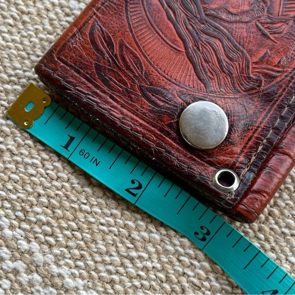 Vintage Brown Tooled Leather Jesus Trifold Wallet Snaps Men’s Made in U.S.A. - Picture 11 of 11